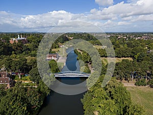 An aerial view of the Kingsland Bridge spanning the River Severn in Shrewsbury, Shropshire