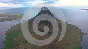 Aerial view Kirkjufell mountain, Iceland