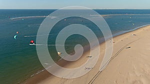 Aerial view of kitesurfers in the Netherlands