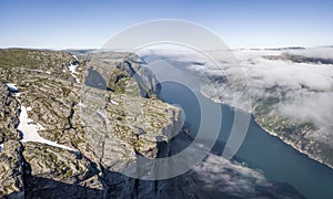 Aerial view of Kjerag plateau and Lysefjorden
