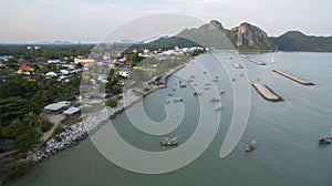 Aerial view of klong warn harbor in prachuap khiri khan southern of thailand