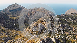 Aerial view of The Knotted tie - nudo de corbata, mountain road leading to Cap De Formentor On Mallorca, Beleric islands photo