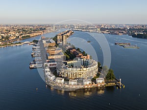 Aerial view of KNSM island and Emerald Empire building in Amsterdam photo