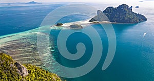 Aerial view of Koh Kai chicken island and Ko Khom in Krabi, Thailand