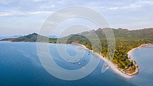 aerial view of koh mook or muk island in morning.It is a small idyllic island in the Andaman Sea in the south of Thailand