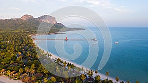 aerial view of koh mook or muk island with Pier.It is a small idyllic island in the Andaman Sea