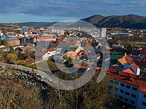 Aerial view of Kollarova ulica street in Banska Bystrica during winter