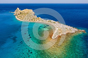 Aerial view of Kolokitha island near the town of Elounda in Crete, Greece