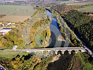 Aerial view of Kolyu Ficheto Bridge in Byala, Bulgaria