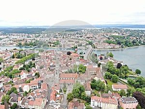 Aerial view of Konstanz, a city on Lake Constance in southern Germany.