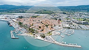 Aerial view of Koper town and the National Harbor - Slovenia, Europe