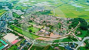 Aerial view of korean traditional folk village in Suncheon city