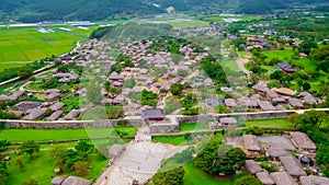 Aerial view of korean traditional folk village in Suncheon city