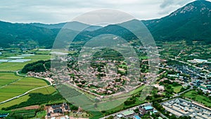 Aerial view of korean traditional folk village in Suncheon city