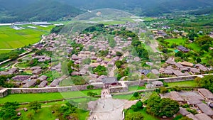 Aerial view of korean traditional folk village in Suncheon city