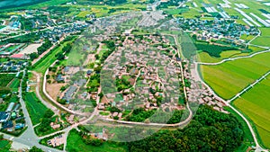 Aerial view of korean traditional folk village in Suncheon city