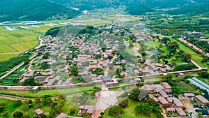 Aerial view of korean traditional folk village in Suncheon city