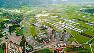 Aerial view of korean traditional folk village in Suncheon city