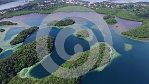 Aerial View Of Koror Island. Many Green Islets. Palau Seascape With Colorful Coral Reefs And Tropical Lagoons II