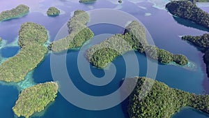 Aerial View Of Koror Island. Many Green Islets.  Seascape With Colorful Coral Reefs And Tropical Lagoons. Palau Landscape II