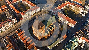 Aerial view of Koszalin city center during the \