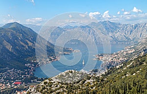 Aerial view of Kotor Bay, Montenegro.