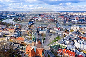 Aerial view of Krakow from Podgorze district view to river and city center