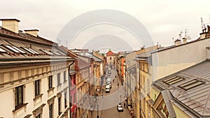 Aerial View Of Krakow Street, Old Town, Cracow, Poland, Polska