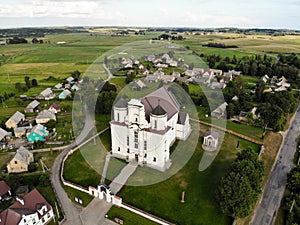 Aerial view of Kraziai church of st Mary of immaculate conception