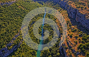 Aerial view of the Krka River Canyon