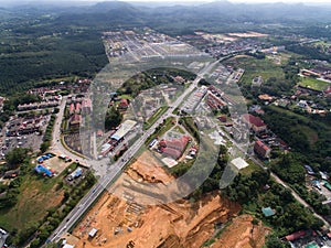 Aerial view of kuala krai gua musang highway located in kuala krai, kelantan, malaysia