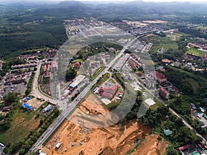 Aerial view of kuala krai gua musang highway located in kuala krai, kelantan, malaysia photo