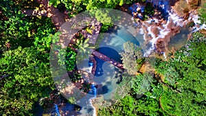 Aerial view of Kuang Si Waterfall in Luang Phabang, Laos