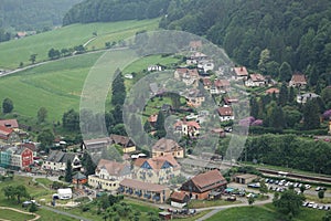 Aerial view of Kurort Rathen village in Saxon Switzerland