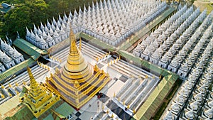 Aerial view of Kuthodaw Pagoda in Myanmar