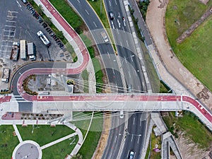 Aerial view of the La Amistad Bridge that connects the districts of Miraflores and San Isidro in the city of Lima