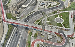 Aerial view of the La Amistad Bridge that connects Miraflores and San Isidro in the city of Lima, Sports and culture area