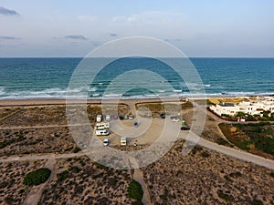 Aerial view of La Garrofera beach, south of Valencia, Spain