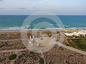 Aerial view of La Garrofera beach, south of Valencia, Spain