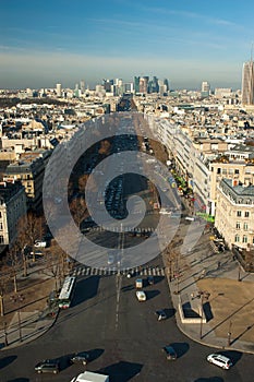 Aerial view of La Grande Armee Avenue from Arc de Triomphe photo