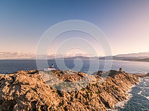 Aerial view of La Pietra at Ile Rousse in Corsica