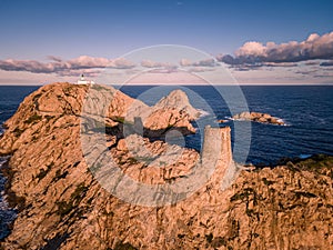 Aerial view of La Pietra at Ile Rousse in Corsica