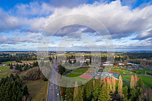 Aerial view of Lacey, Washington in December of 2020