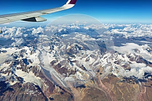 Aerial view of Ladakh region from the airplane window, India