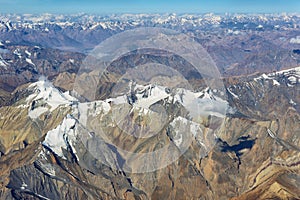 Aerial view of Ladakh region from the airplane window, India