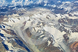 Aerial view of Ladakh region from the airplane window, India