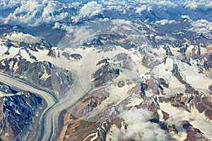 Aerial view of Ladakh region from the airplane window, India