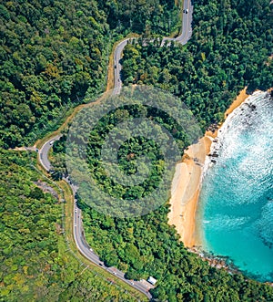 Aerial view of Laem Singh beach in Phuket, Thailand