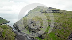 Aerial view of lagoon in Saksun village, Faroe Islands. Amazing Faroese nature.