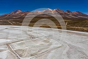 Aerial view of the Laguna de Salinas, 62 km east of Arequipa at an altitude of 4300 meters